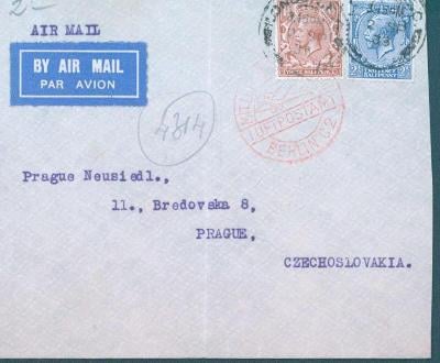 17B62 Letecký dopis Londýn/ Praha- Telegrafní ústřední stanice