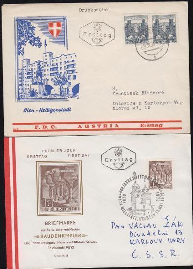 13B787 Dopisy 1. den vydání Vídeň - Karlovy Vary, Dalovice  2ks