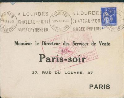 17B862 Dopis Lourdes - ředitel Paris - Soir Paříž, strojové razítko
