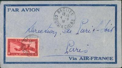 17B869 Letecký dopis Bạc Liêu, Cochinchine - Paris-Soir Paříž