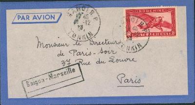17B874 Letecký dopis Hanoi, Tankin - ředitel Paris-Soir Paříž