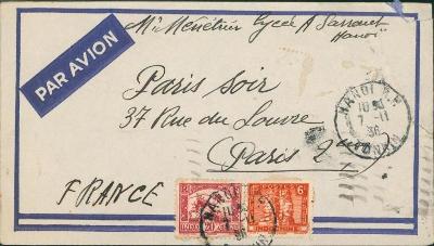 17B875 Letecký dopis Hanoj - Paris-Soir Paříž, mimořádná frankatura