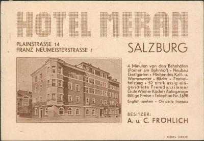 17B882 Firemní lístek Hotel MERAN Salzburg - Alt Ausee