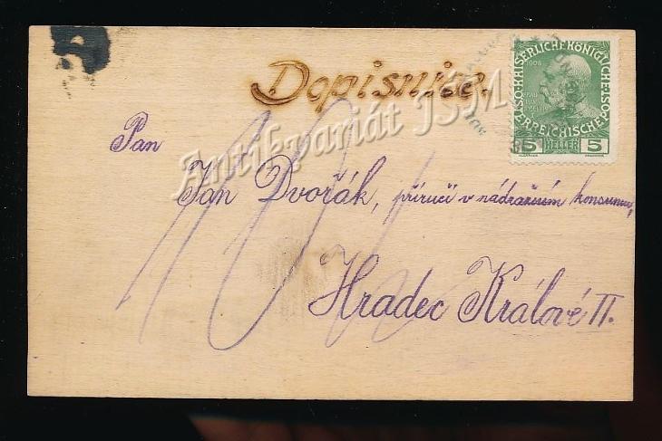 Hradec Králové H5236 Dřevěná pohlednice Veselé velikonoce kol.r.1910 