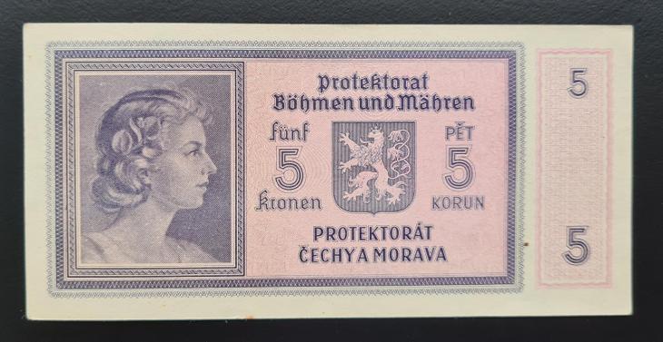 5 korun bez data (1940), série P 036, neperforovaná, stav 1 - Bankovky