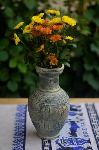Modrá rustikální váza na květiny (Keramika)