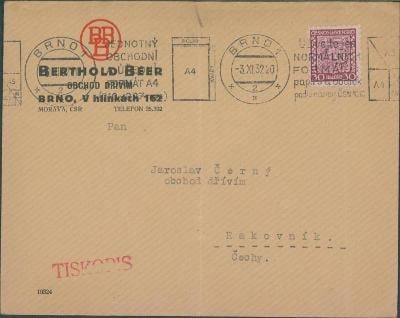 10B2594 Firemní dopis B. Beer, Brno - Rakovník, strojové razítko