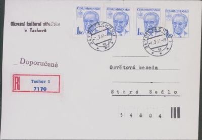 10B2682 Tachov/Staré Sedlo- frankováno výstřižky z celinové obálky RR!
