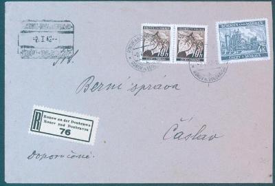 12B151 R dopis Ronov nad Doubravou - Čáslav, zajímavá razítka