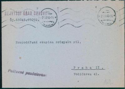 10B932 Firemní dopis Nejvyšší úřad cenový, Praha 1946