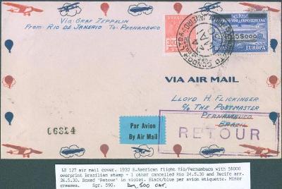 21B15 Zeppelinový dopis Rio de Janerio - Pernambuco, vráceno zpět RR