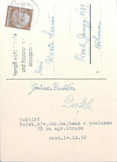 12D1  Koncentrační tábor Weimar - poslanec NS Dufek, Písek, vč.podpisu