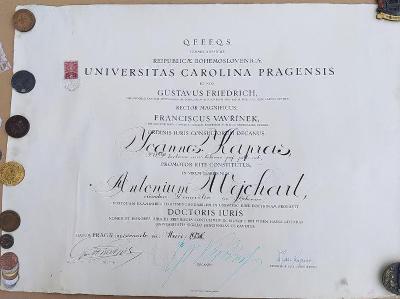 1a52 Universita Karlova/ Domažlice dekret- JUDr. Antonín Wejchart 1936