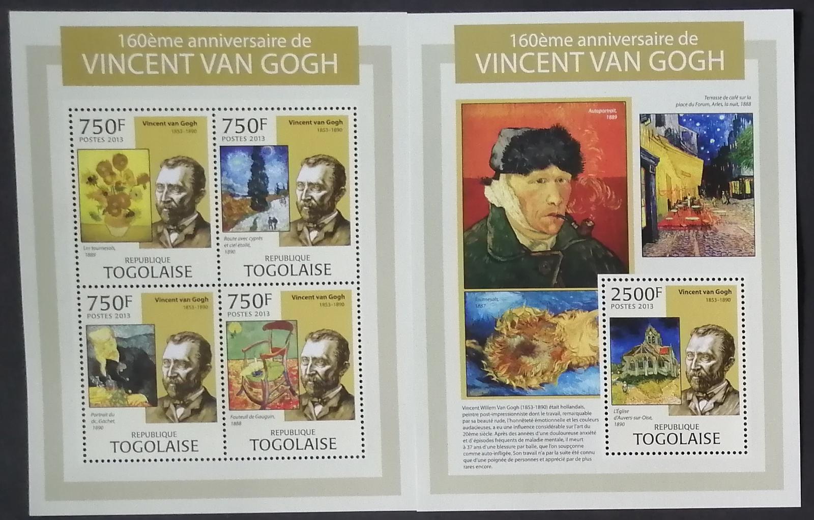 Togo 2013 Mi.4936-9+Bl.806 22€ 160 rokov Vincenta van Gogha - Známky