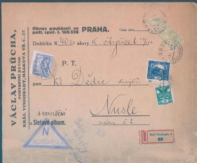 10B176 Mimořádný dopis s půlenou doruční známkou-dvojpáska