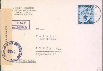 13B601 Firemní dopis Graz - Plzeň, cenzura