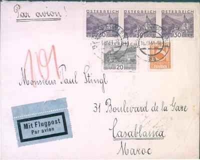13B164 Letecký dopis/ Sanatoriun Dr.LAKATOS  Vídeň/ Casablaca- Maroc