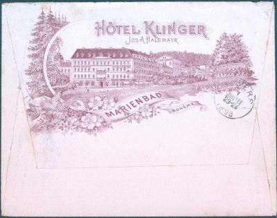 24A56 Hotel KLINGER- Jos.A.Halbmayer Marienbad- Antwerpen, dekorativní