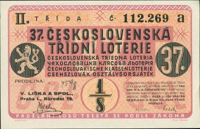 2A729    37. ČS. Třídní loterie 1937, V. Liška Praha, super stav