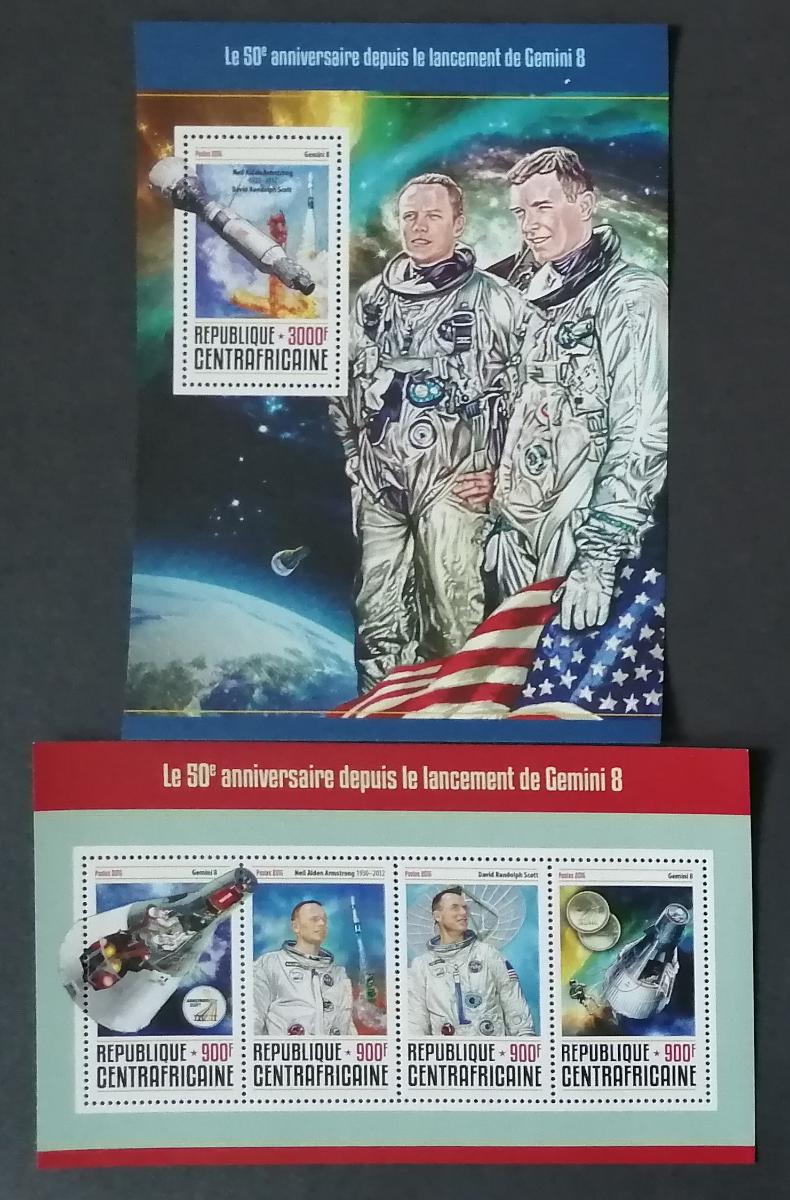 Stredoafrická rep. 2016 Mi.6415-8+Bl.1505 30€ 50 rokov misie Gemini 8 - Známky