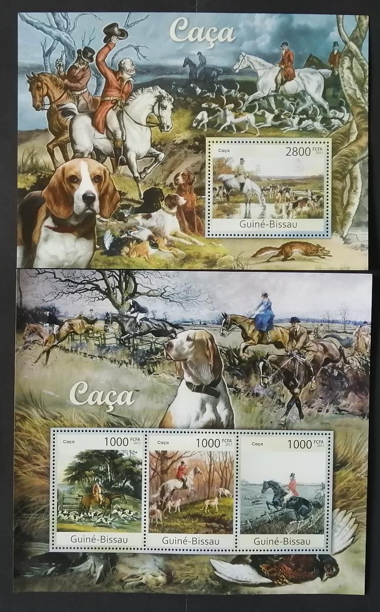 Guinea Bissau 2011 Mi.5677-0+Bl.976 23€ Maľby s motívmi lovu, koňa - Známky fauna
