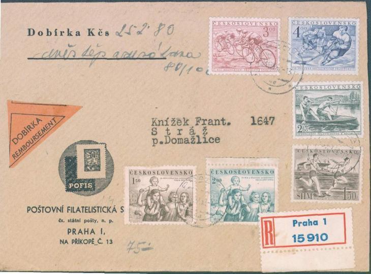 10B840 Dobírkový R dopis Praha - Stráž, vysoká barevná frankatura