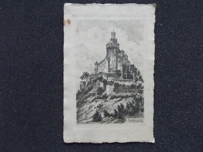 Německo Grafuka lept ruční papír Marksburg hrad 