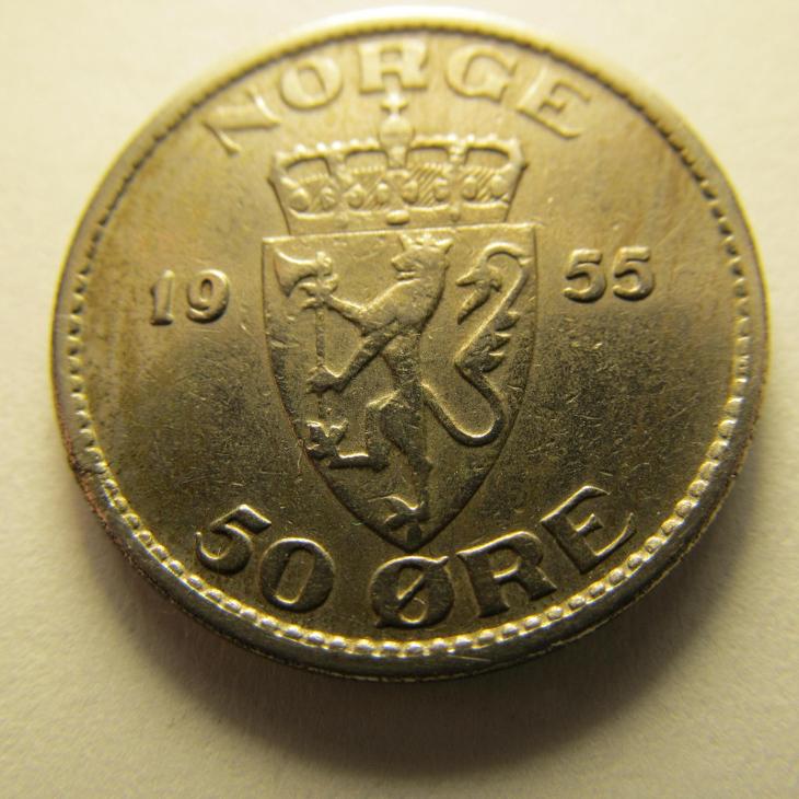 Norsko - 50 Ore  z roku 1955 - Numismatika