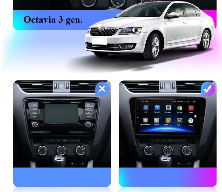 NOVÉ  10,1" ANDROID Autorádio + park kamera - Škoda Octavia 3 (2/32GB)