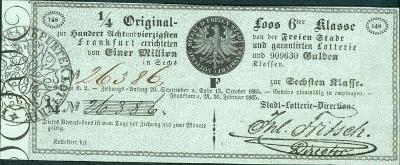 2A799 Los - Frankfurt, garantovaná loterie r. 1865, mimořádné