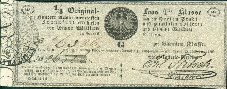 2A812 Los - Frankfurt, 4. tah, garantovaná loterie r. 1865, mimořádné