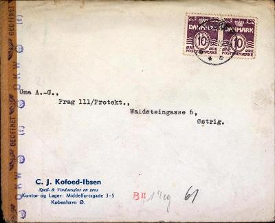 17B1122 Firemní dopis Kodaň - UMA A.G. Praha, cenzura
