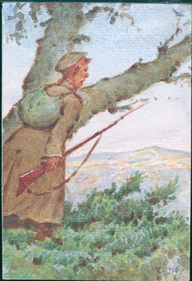 10B1717 Ručně mal. pohlednice M. A. Číla, akad.malíř, legionář v Rusku