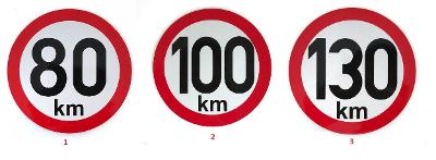 Omezení rychlosti 80, 100, 130 km retroreflexní pr. 150 mm na přívěsy