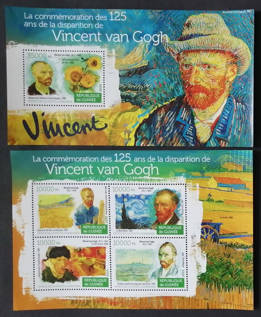 Guinea 2015 Mi.11203-6+Bl.2537 30€ 125 rokov smrti van Gogha, umenie - Známky