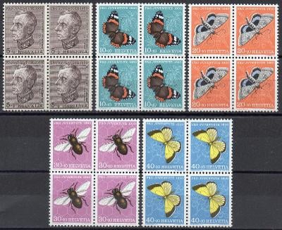 Švýcarsko-Hmyz 1950**  Mi.550-554/4bloky/ 60 €
