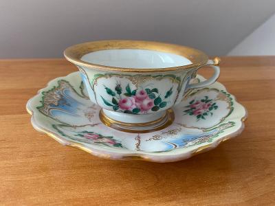 Porcelánový šálek s podšálkem na čaj, zn. TK Klášterec, rok cca 1860, 