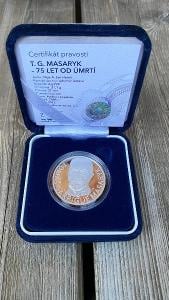 Investiční stříbro - T. G. Masaryk - 1 OZ medaile proof - 75 let úmrtí