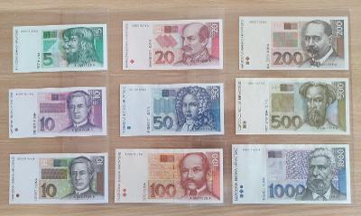 Chorvatsko sada bankpovek 5-1000 z 1993 a 10 z 1995 UNC 