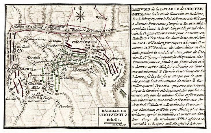Praha obléhání 1757, Beaurain, mědiryt, 1765 - Staré mapy a veduty