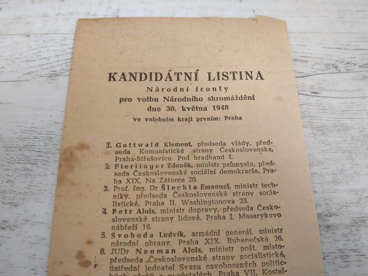 Reklama Doklad Kandidátní Listina Gottwald President Svoboda KSČ 1948 - Starožitnosti a umění