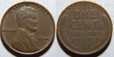 USA 1 Cent 1949 XF č30477 