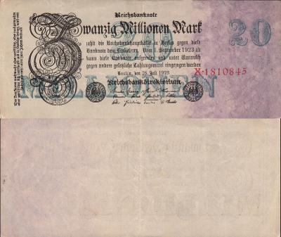Německo 20 000 000 Mark; 25.07.1923; VF; Pick#97a