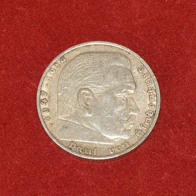 strieborná minca, Ag 5 mark 1936 Paul Von Hindenburg