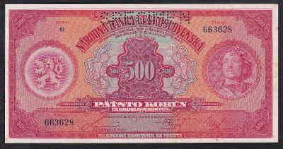 VZÁCNĚJŠÍ 500 KORUNA 1929 PERFOROVANÁ - UNC!!