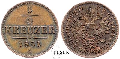 🔥 (Z1247) František Josef I., 1/4 Krejcar 1851 A