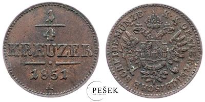 🔥 (Z1252) František Josef I., 1/4 Krejcar 1851 A