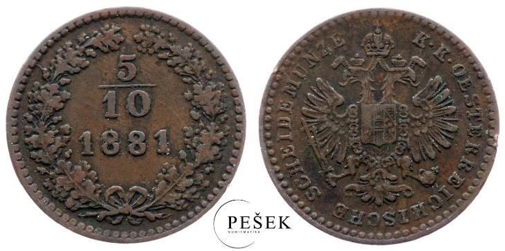 🔥 (Z1281) František Josef I., 5/10 Krejcar 1881 bz