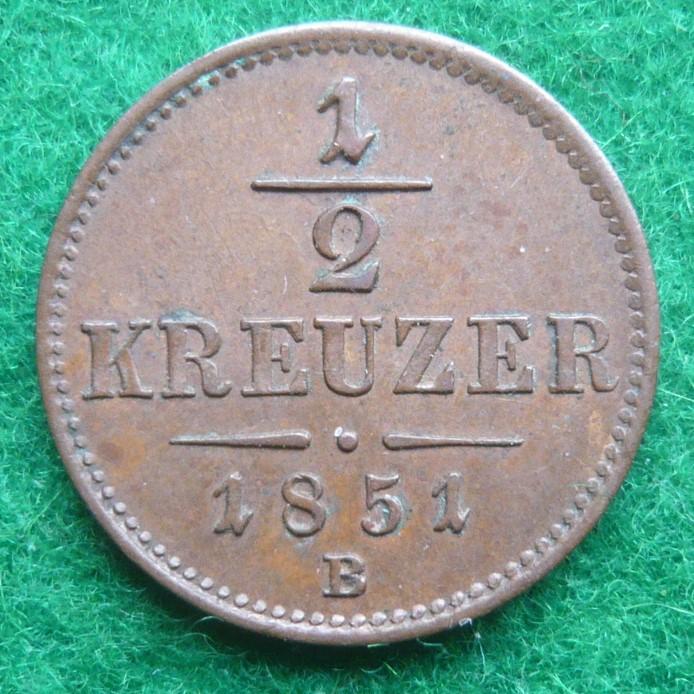 1/2 KREJCAR 1851 B - František Josef I (1848-1916) - Numismatika