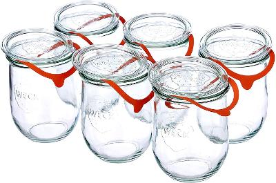 Weck 1 litrové skleněné zavařovací sklenice s víčky 6 kusů